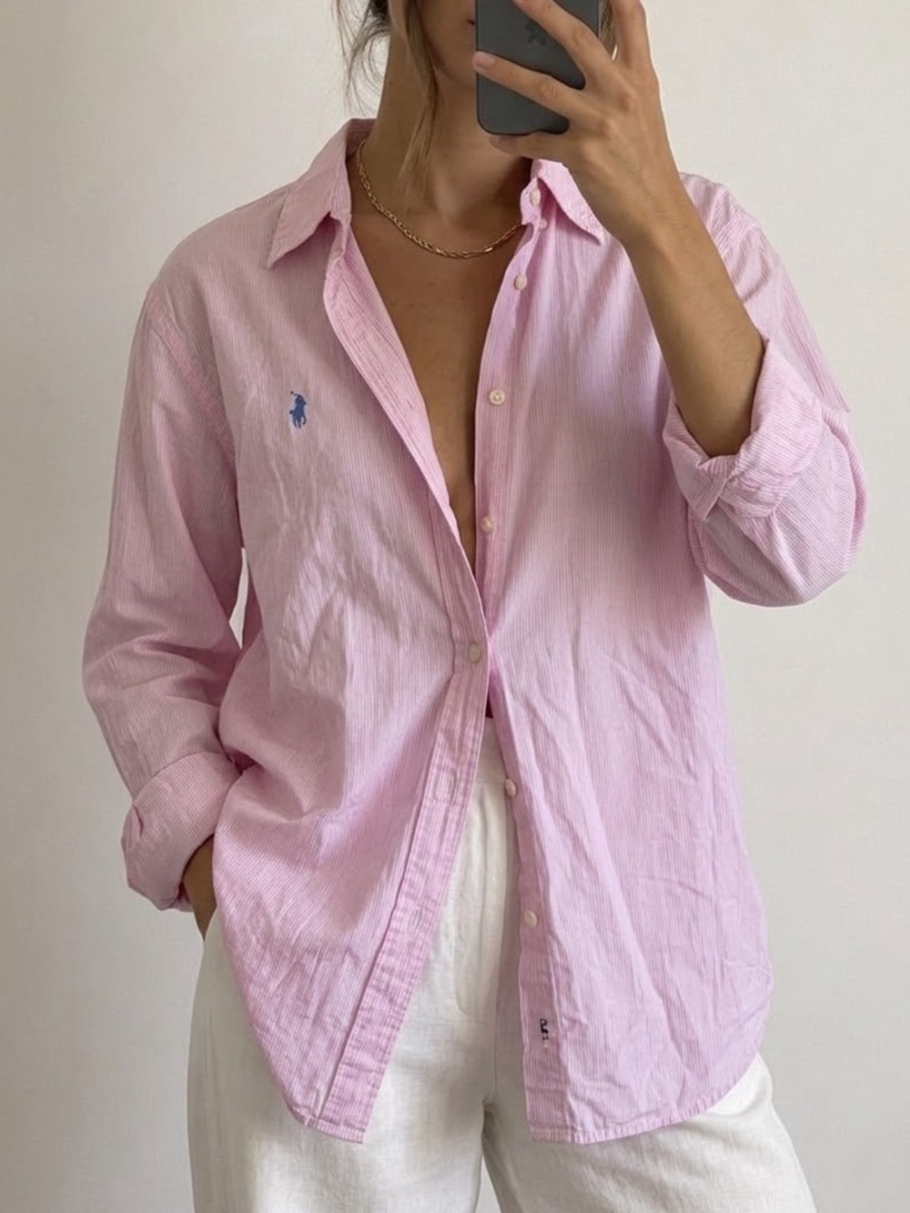 Ralph Lauren Pink Button Down Shirt Oversized Relaxed Women’s Medium Cotton